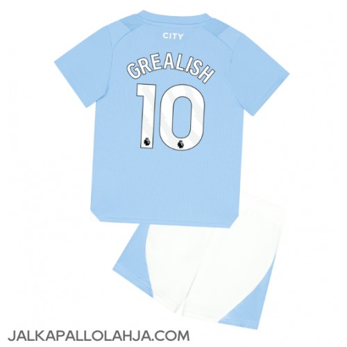 Manchester City Jack Grealish #10 Kopio Lastenvaatteet Koti Pelipaita Lasten 2023-24 Lyhyet Hihat (+ shortsit)